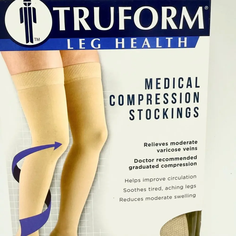 Truform Compression Stockings 20-30mmHg Medium Thigh High Close Toe Silicone Dot